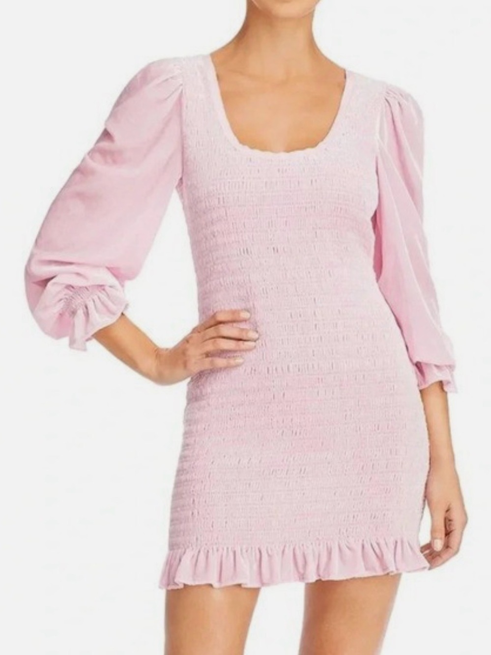 LoveShackFancy Pink Smocked Ruffle-Hem Mini Dress